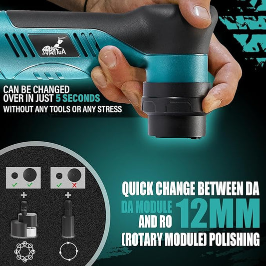 AUTIWOZ Cordless Mini Car Polisher Buffer, 6 Speeds, 2Pcs 2000mAh 1/3inch Orbital and Rotary Fast Change Polisher for Car Detailing, Micro Cordless Polisher for Car Boat Polishing WS02