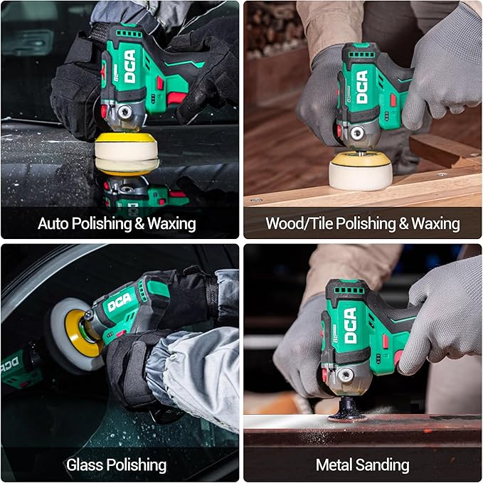 DCA 12V Cordless Buffer Polisher, 3" Brushless Mini Car Polisher & 2" Sander Machine Kit with 2x 2.0Ah Batteries, 2 Variable Speed 2800-8300RPM for Car Detailing Polishing/Buffing/Sanding/Waxing