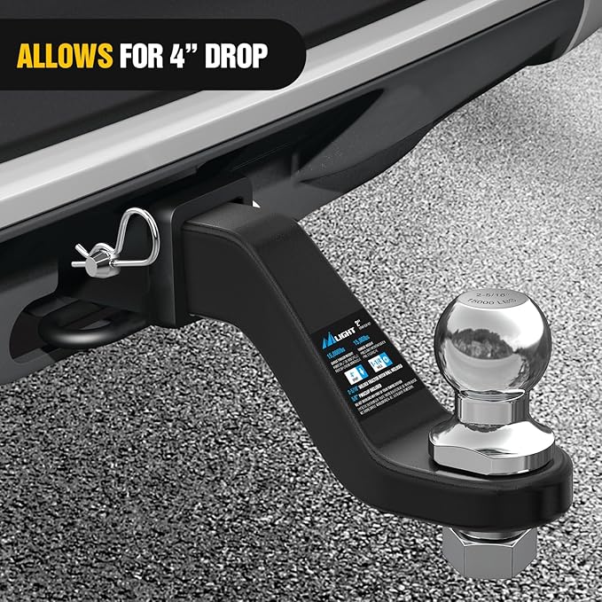 Nilight Forged Trailer Hitch Mount with 2-5/16-Inch Ball Fits 2 Inch Receiver Square 5/8" Hitch Pin Clip 15000 lbs 4" Drop, 1-1/4” Hole, Gloss Black Powder Coat