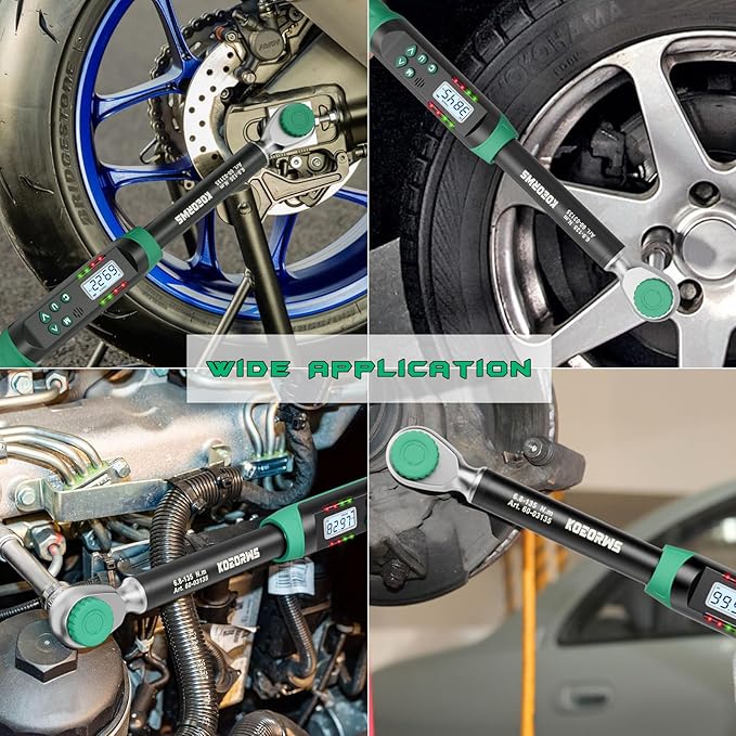 3/8" Drive Digital Torque Wrench, 5.02-99.57Ft.lb/6.8-135N.m, Long Electronic Torque Wrench with Preset Value, Buzzer & LED Indicator, 2% Accuracy for Bike, Motorcycles