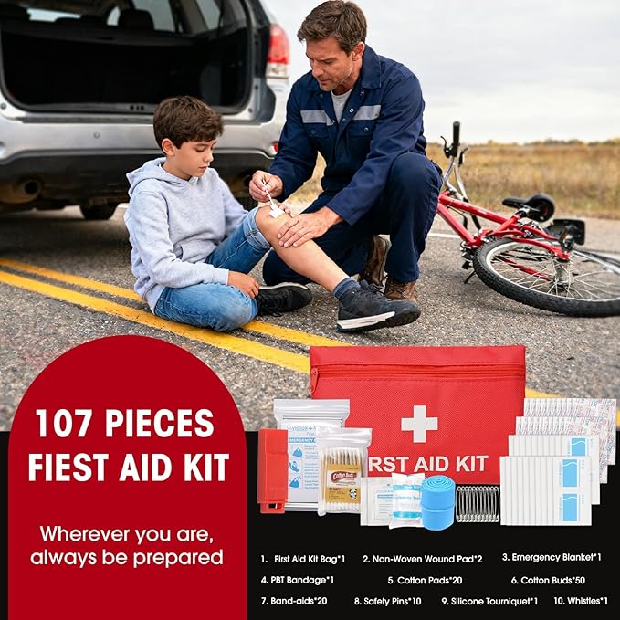Roadside car Emergency kit, 12PCS Emergency Car Kits for Vehicles with Jumper Cables, Portable Air Compressor, Tow Strap, Survival kit, Emergency Supplies for Women,Man, New Driver Gifts
