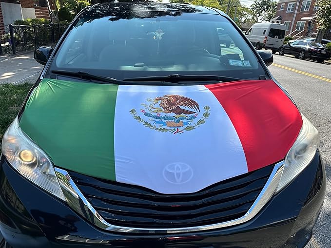 Car Hood Cover Country Flag Hood Cover Durable Weatherproof Universal Fit Car Cover for All Seasons Protection Custom Fit for Cars Trucks SUVs (Mexico)