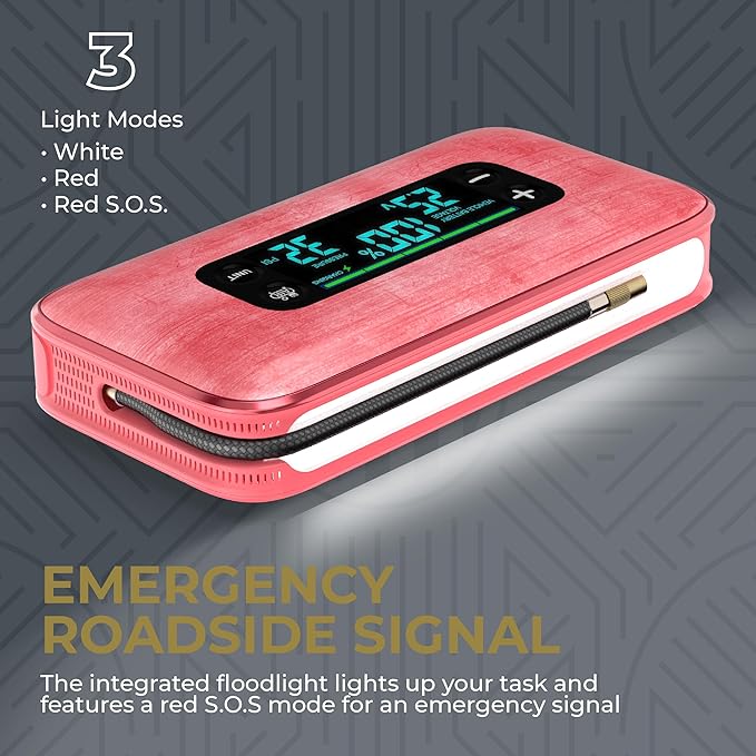 Halo Bolt Ultimate 3 Portable Car Battery Jump Starter | 130 PSI Air Compressor, 55.5Wh USB Power Bank, Large Display, Emergency Floodlight & Charger, Jumps Cars SUVs & Trucks, Inflates Tires — Pink