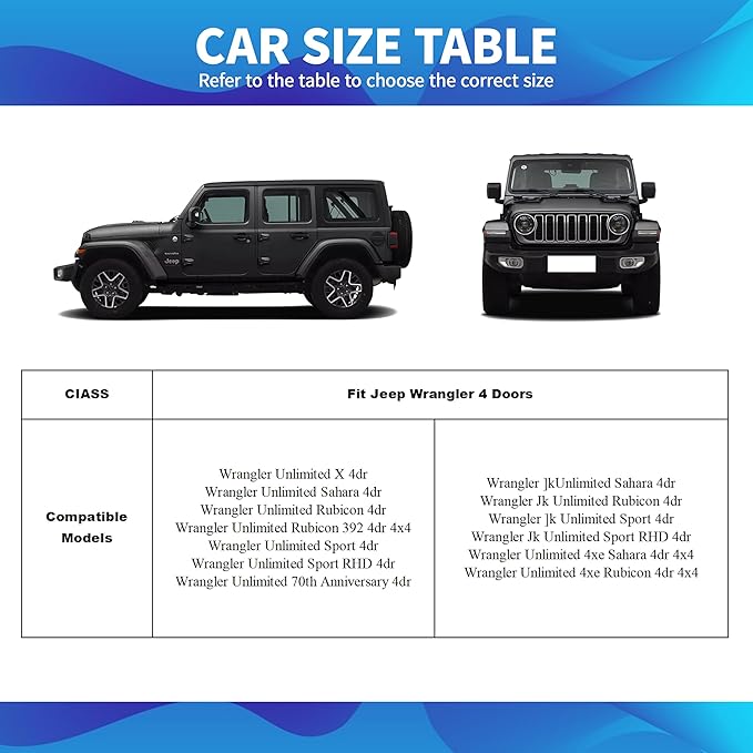 Jeep Wrangler Cover Waterproof 2 Door, All Weather for Jeep Rain Cover for Automobiles, Outdoor Full Exterior for Jeep Covers Fits JK JL TJ YJ CJ