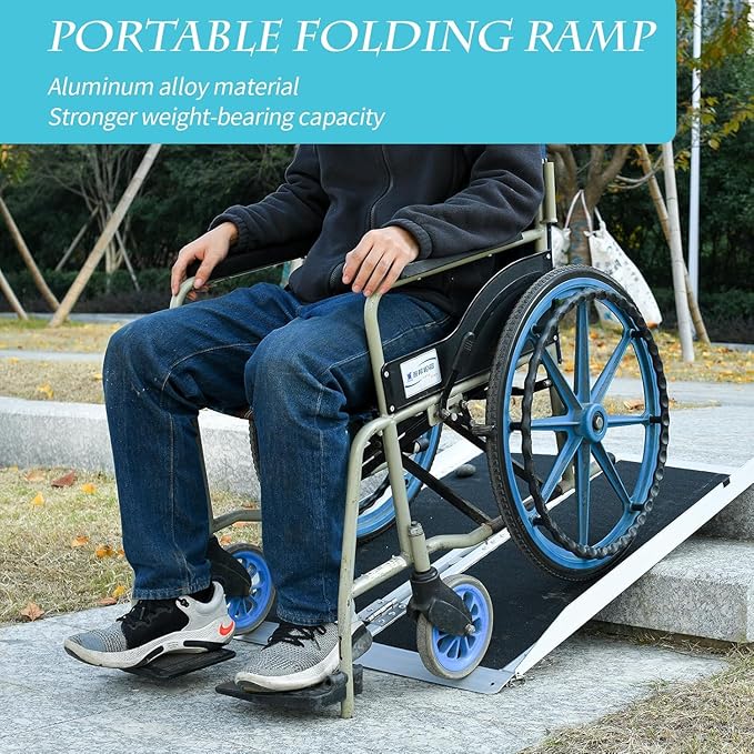 3FT Wheelchair Ramp, Non-Slip Portable Aluminum Ramp for Disabled Single-Fold 800lbs Weight Capacity for Steps Stairs and Thresholds