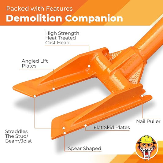 48” Demolition Pry Bar & Crowbar – Oval Handle Wrecking Bar for Ceiling & Wall Demo – Heavy Duty Nail Puller Tool for Contractors, Firefighters & Home Renovations