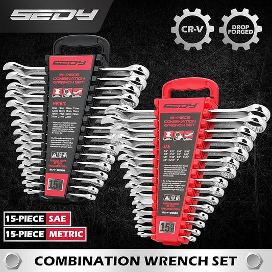 30-Piece Combination Wrench Set - Open End Wrench Set with Organizer Professional 12 Point Wrench Kit Tool for Mechanic Garages Workshops 1/4'' to 1'' & 8-22mm