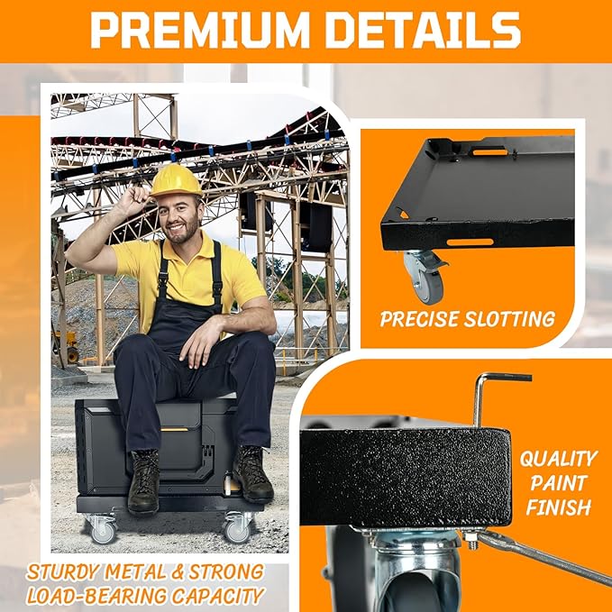 Heavy Duty Metal Tool Box Dolly for ToughBuilt StackTech, Metal Rolling Utility Cart for ToughBuilt Toolbox, Black Tool Box Cart with Lockable Wheels for Workshop & Garage (No Toolbox)