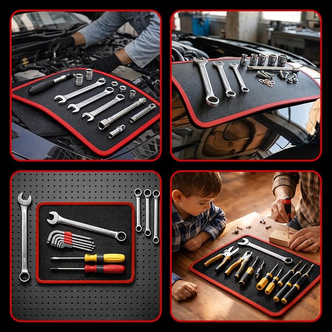 Qidejoy 1Pcs Magnetic Tool Mat with Wristband, Flexible PVC Pad & Non-Slip Tool Holder Tray, 40LB Magnetic Parts Pad – Tools for Mechanics, Garage, Workshop & Auto Repair, Toolbox Organizer