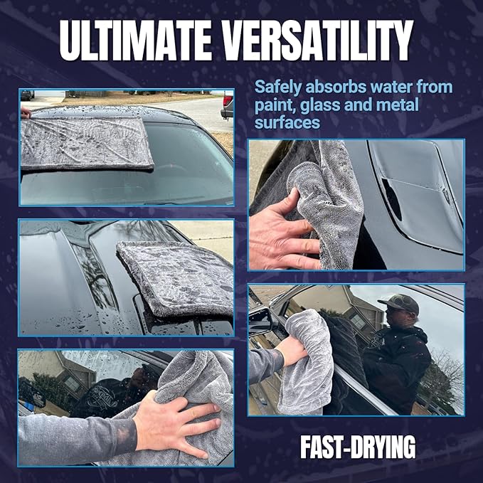 Car Drying Towels Extra Large Super Absorbent - Professional Grade 1400 GSM 24"x36" Microfiber Twisted Loop Design Is The Perfect Choice When You Want A Safe Scratch Free And Streak Free Finish