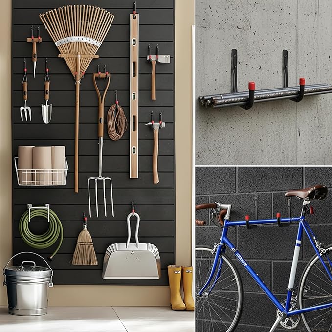 6 Pack Garage Hooks Heavy Duty with EVA Pads and Rubber End Caps, 8.07inch Steel Kayak Storage Hooks for Hanging Bikes, Ladders, Folding Chairs and Garden Tools