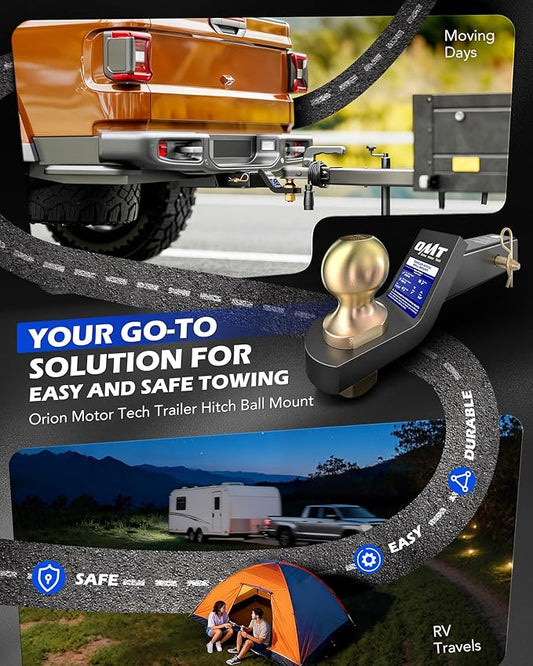 Orion Motor Tech Trailer Hitch Ball Mount, for 2" Receiver with 2-5/16" Ball 2" Drop 8000 lb. Towing Capacity, Heavy-Duty Tow Hitch Reversible Ball Hitch for Truck Boat RV Cargo with Hitch Pin & Clip