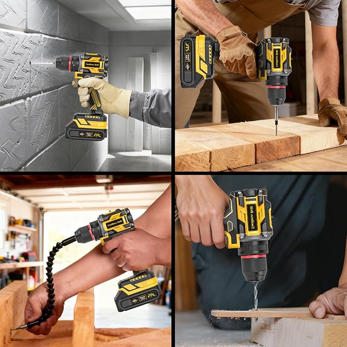 Cordless Drill, 21V Brushless Power Drill with Dual 2.0Ah Power Pack and Charger, Electric Drills Set, 3/8" Metal Chuck, 25+1 Torque, 2 Speed Compact Drills with 87PCS for DIY, Home Repair & Gift