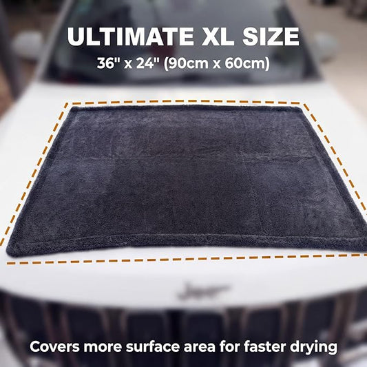 Microfiber Car Drying Towels,Extra Large 36x24 Inch,1300 GSM Super Absorbent & Scratch-Free for Auto Detailing, Streak-Free Drying Towel for Car,SUV,Truck,Van,Motorcycle - Charcoal Grey