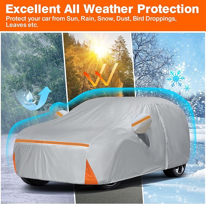Car Cover for 2007-2025 VW Tiguan SWB, Waterproof Custom-fit All Weather Sun Rain UV Dust Snow Protection Outdoor Tiguan Full Car Cover with Door Zipper and Cotton Lining-Grey