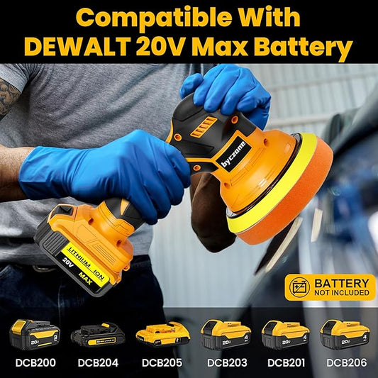 Cordless Buffer Polisher Kit For DEWALT 20V LI-ION Battery.6-Inch Orbital Buffer Polisher with 8 Variable Speed with 25pcs Polishing Accessories, for Car Polishing/Waxing (Tool Only)