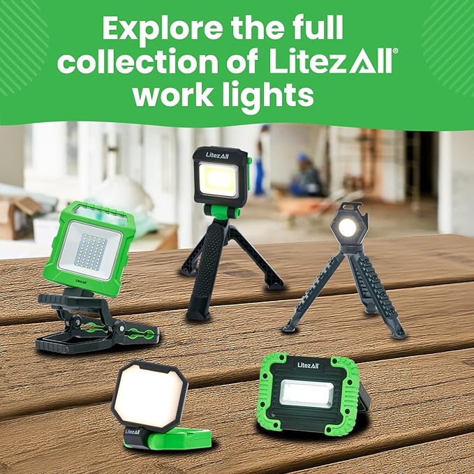 LitezAll 2000 Lumen Folding Work Light with Stand – Rechargeable Tower Light with Tripod, Compact Work Lights on Stand, Portable with Power Bank