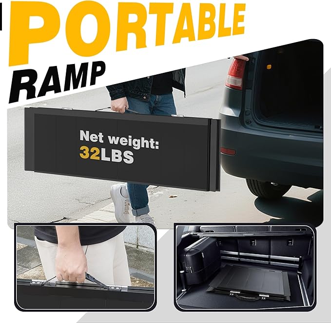 5 FT Portable Wheelchair Ramp with Quick-Lock, Black Seamless Non-Slip Aluminum Folding Handicap Ramp,Threshold Ramp for Doorways, Wheel Chair Ramp for Home Steps