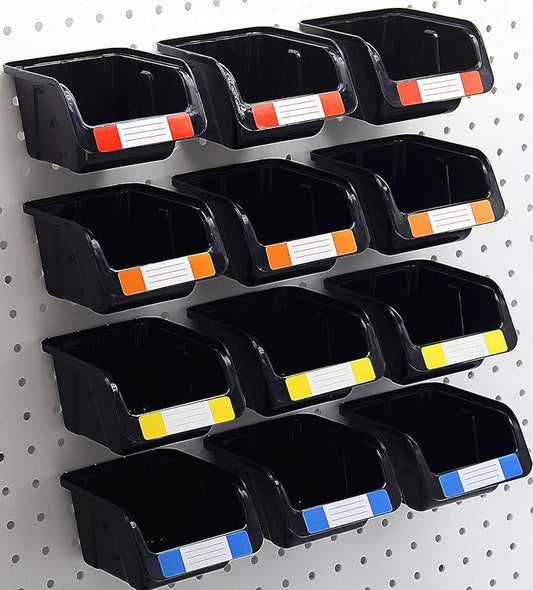 Colorstorm Pegboard Bins Kit 12 PACK Black Pegboard Parts Storage Tool Peg Borad Workbench Bins Organize Hardware,Attachments,Accessories (12 Pack)