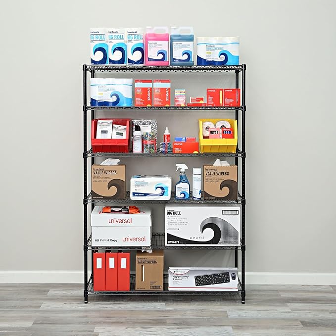 Alera ALE Commercial Wire Shelving, Six-Shelf, 48w x 18d x 72h, Black