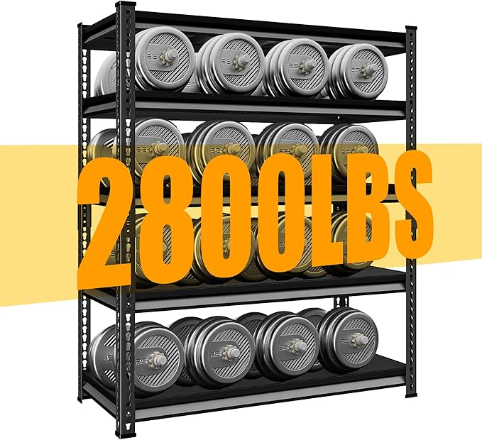 5-Tier Garage Shelving Heavy Duty,78" Metal Shelving Unit for Garage, 2800 lbs Load Capacity Utility Rack Shelves& Garage Shelves, Black, 5-Tier,48" Wx18 Dx78 H