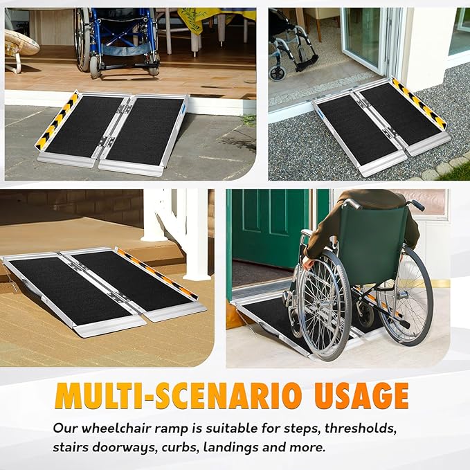 Portable Wheelchair Ramp 3Ft, Heavy-Duty Ramps for Wheelchairs for Home Steps(800LBS), Non-Slip Folding Aluminum Threshold Ramps for Doorways Steps, Stairs, Threshold (3Ft Useing Height 3-9inch)