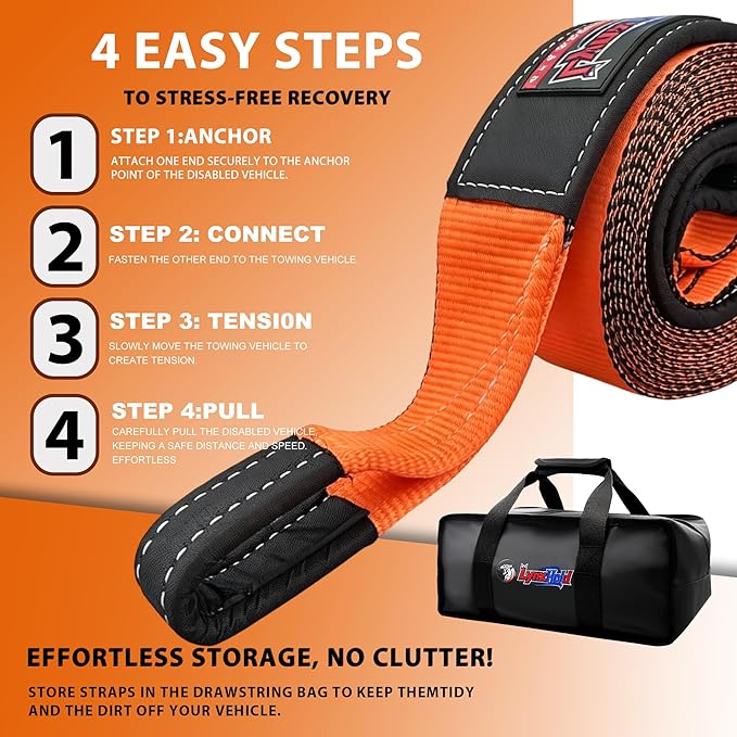 Recovery Tow Strap with Reinforced Loops 3" x 20ft Heavy Duty 35000 LBS Break Strength Emergency Recovery Tow Strap Winch Extension Rope for Car, Truck, Jeep, ATV, SUV, Tree Saver, Winch Extension
