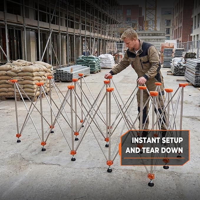 8'x4' Heavy Duty Portable Folding Workstand - 6,500 lbs Capacity Collapsible Workbench with Thickened Legs, Round Steel X-Braces & 4" Adjustable Leveling Feet - Instant Setup for Jobsite & Garage