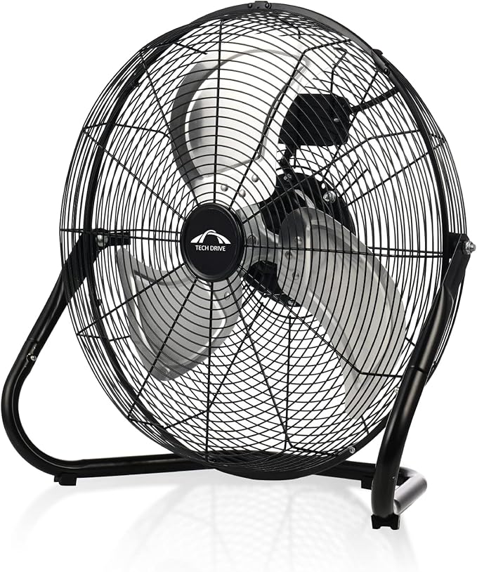 Tech Drive High Velocity Floor Fan, 20 inch Heavy Duty Metal Industrial Fans,3 Powerful Speed,360° Adjustable Tilting and All Metal Construction, Black