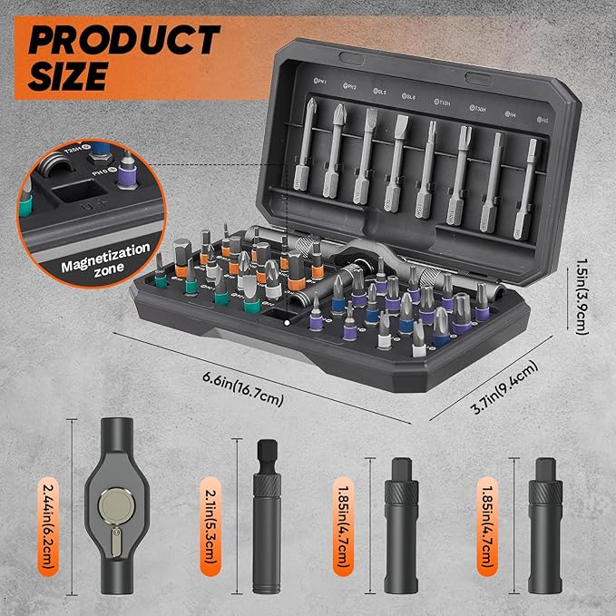 Saker 42 in 1 Magnetic Screwdriver Set, Multi Bit Free Combination Ratchet Screwdriver Set Portable Repair Tool Kit for Gifts Furniture, Computer, Bicycle and DIY Grey