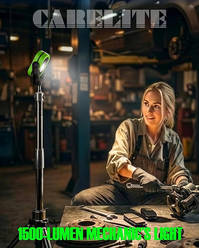 Magnetic Work Light, 1500 Lumens – Dual LED Mechanic Light, 5200mAh Rechargeable, 4 Modes, Strong Magnetic Base, Portable Shop Light for Auto Repair, Inspection & Jobsites (Green)