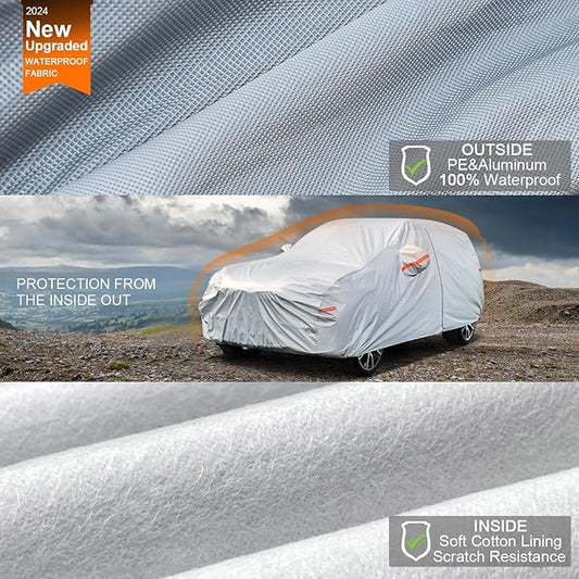 Kayme 6 Layers SUV Car Cover Waterproof All Weather for Automobiles, Outdoor Full Size Cover Rain Sun UV Protection with Zipper Cotton, Universal Fit for SUV Jeep (182-190 inch)