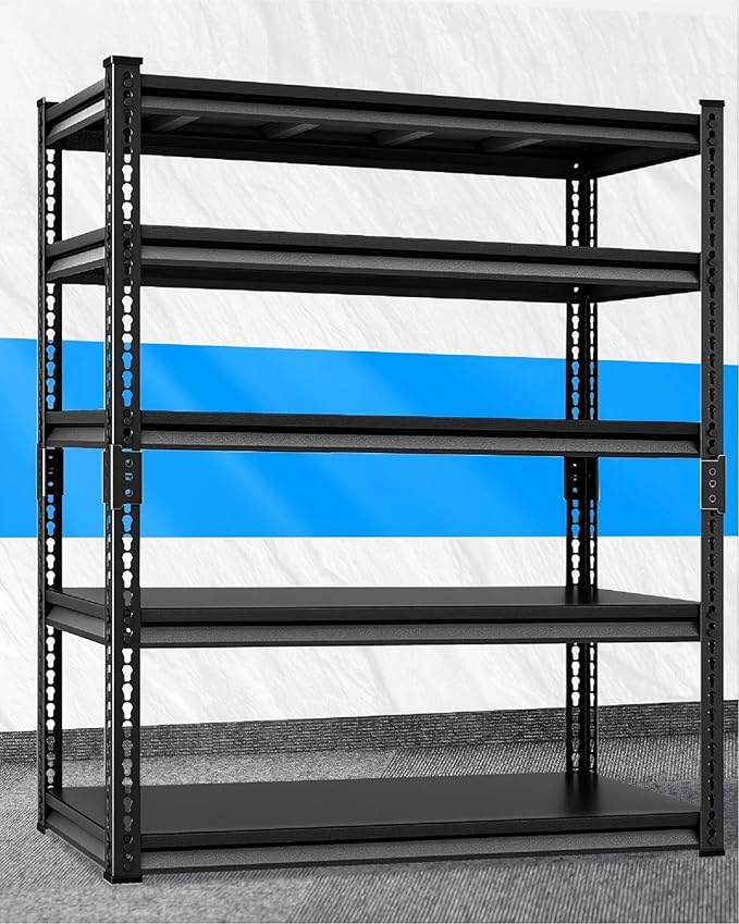 Heavy Duty Garage Shelves - 48''W 3,000Lbs Steel Metal Adjustable Utility Industrial Storage Shelving Rack Units for Warehouse Basement 5 Tier Black 47.2" W x 23.6" D x 78" H