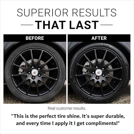 CAR GUYS Tire Shine Spray - The Perfect Deep Black Shine - Long Lasting Car Tire Dressing - No Sling & Dry to Touch - 18 Oz Kit with Applicator