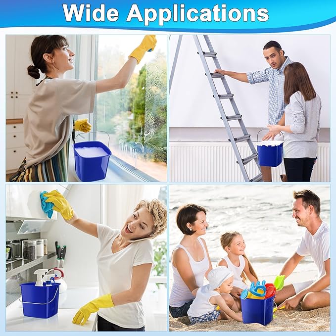 Zhehao 6 Pcs 3 Quart Bucket for Cleaning Small Sanitizer Bucket for Restaurant Square Plastic Pail with Handles for Home, Offices, Commercial Use, Food Service(Dark Blue)
