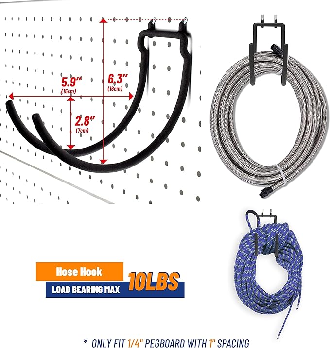 POETISKE Peg Board Tool Utility Hooks Pegboard Accessories Assorories 10PC Black Shelf Drill Cord Holder Fits for 1/4" Peg Board Hanging Power Tool Hammer Utility Garage Storage