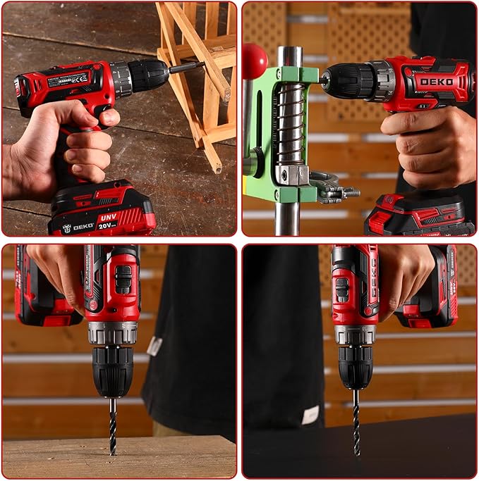 Power Drill Cordless: DEKO PRO Cordless Drill 20V Electric Power Drills Set Tool for Women with Battery and Charger 20 Volt Drills Driver Kit Red