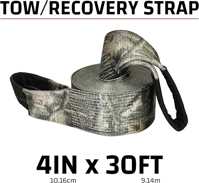 SI-2046MO Mossy Oak Break-Up Infinity Camo 4" x 30' Recovery Tow Strap with Reinforced Looped Ends (6,666 lb Safe Working Load / 20,000 lb Break Strength)