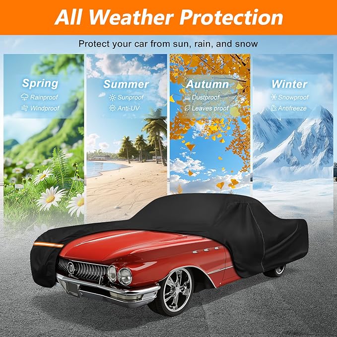 Car Cover for Buick Lesabre 1959-1970, 420D Oxford Cloth and Cotton Car Cover Waterproof All Weather with Zipper Windproof Heavy Duty All Weather with Wind, Sun, UV and Dust Protection