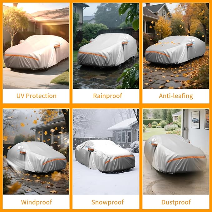 Sedan Car Cover Waterproof All Weather,Heavy Duty 8 Layers Outdoor Car Covers for Automobiles with Door Zipper and Cotton Lining,Full Exterior Covers Fits for Audi A4 A5,2007-2025 BMW 3 Series
