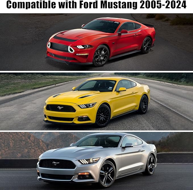 300D Black Oxford Half Car Cover Compatible with 2005-2024 Ford Mustang S-197/S550/S650, Protector Car Body Covers for Windproof Dustproof UV Resistant Protect Your Windshield and Roof