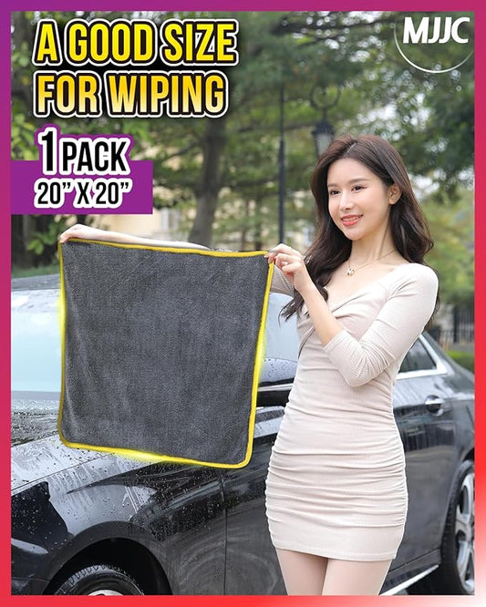 MJJC Pro Dryer Plush Silk Microfiber Drying Towel (20” x 20” (1-Pack)) Cars,Trucks, SUVs, RVs, Home