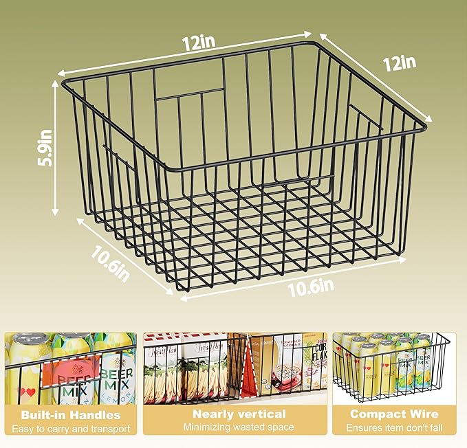 X-cosrack Metal Wire Baskets for Pantry Organization and Storage Freezer Organizer Bins with Handles 4 Pack- Extra Large Mesh Bin for Pantry Kitchen Laundry Closet Garage Patent Design