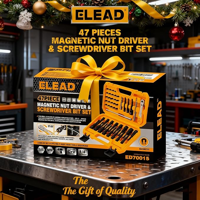 ELEAD 47-Piece Magnetic Nut Driver & Screwdriver Bit Set - Strong Magnetic Nut Drivers for Impact Drill, Power Nuts Driver, Mini Ratcheting Wrench, Drill Bits Extension & Socket Adapter