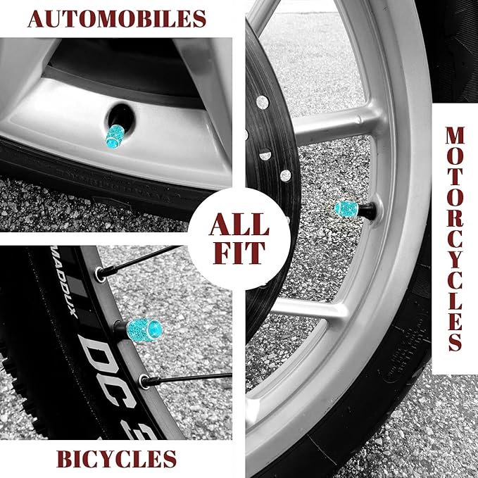 ToBeQueen Bling Tire Valve Covers Blue, 4 Pack Handmade Crystal Rhinestone Tire Caps Universal Dustproof Bling Car Accessories for Car/SUV/Motorcycle/Bike(Blue)