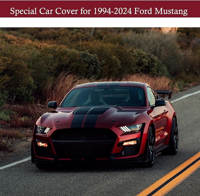 Indoor Car Cover Compatible with Ford Mustang(1994-2024 Custom-fit Breathable Dust-Proof Stretch Car Cover for Underground Garage, Car Show (Black+Red)
