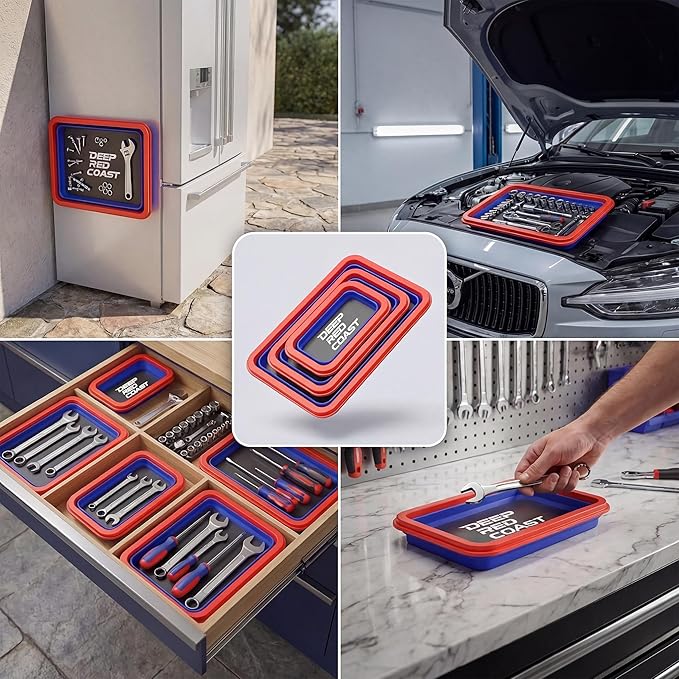 3PCS Magnetic Parts Tray Set, Collapsible Silicone Tool Trays in 3 Sizes for Organizing Screws Nuts Bolts Washers and Small Metal Parts