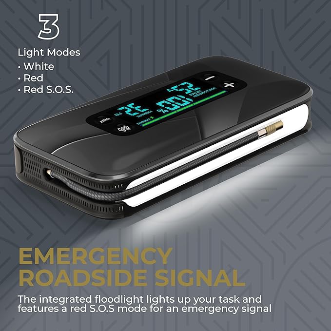 HALO Bolt Ultimate 3 Portable Car Battery Jump Starter | 130 PSI Air Compressor, 55.5Wh USB Power Bank, Large Display, Emergency Floodlight & Charger, Jumps Cars SUVs & Trucks, Inflates Tires — Specks