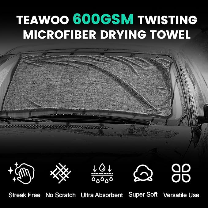 3-Pack Microfiber Towels for Cars (24" x 35"), Extra Large Super Absorbent Car Drying Towel, Drying Towel for Car & Trucks, Car Towels Drying with No Streaks & Scratches