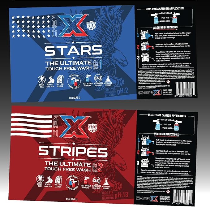 Chem-X Stars + Stripes: The Ultimate Touch Free Vehicle Wash, Removes Road Film, Grime and Oxidation, No Contact Wash for Trucks Fleets Equipment and Cars - 32 oz